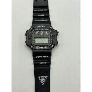 Vintage Success Sports Time Quartz Digital Watch Black Resin Strap Retro Action